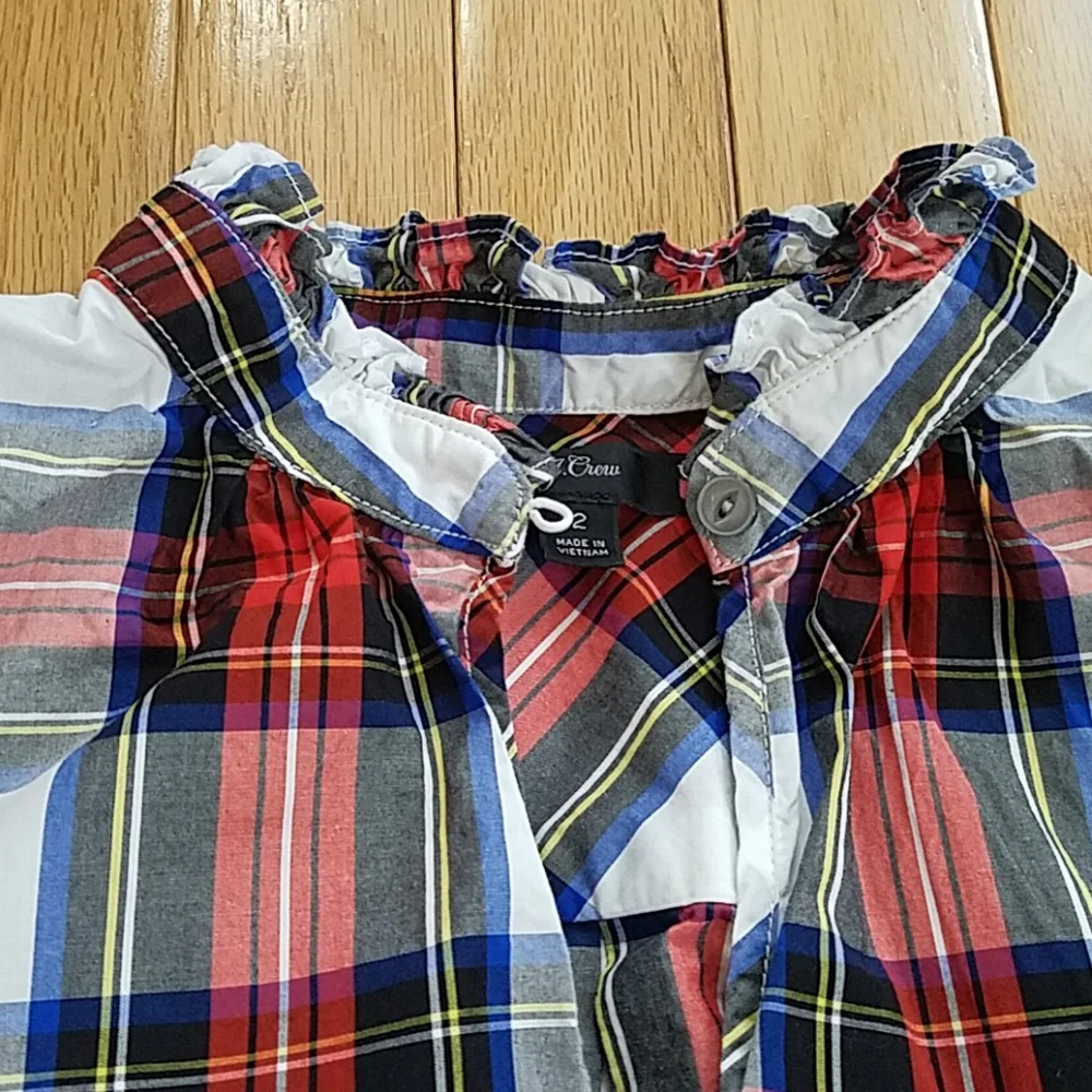J. Crew Womens Ruffle Top 2 Tartan plaid Preppy Ivy League Twee Ruffle Old Money